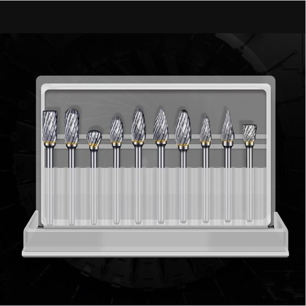 Conjunto de Brocas de Carboneto Compatível com Dremel Milwaukee 1/8" Haste 10PCS Kit de Ferramentas de Arquivo Rotativo Acessórios para Moedor de Die