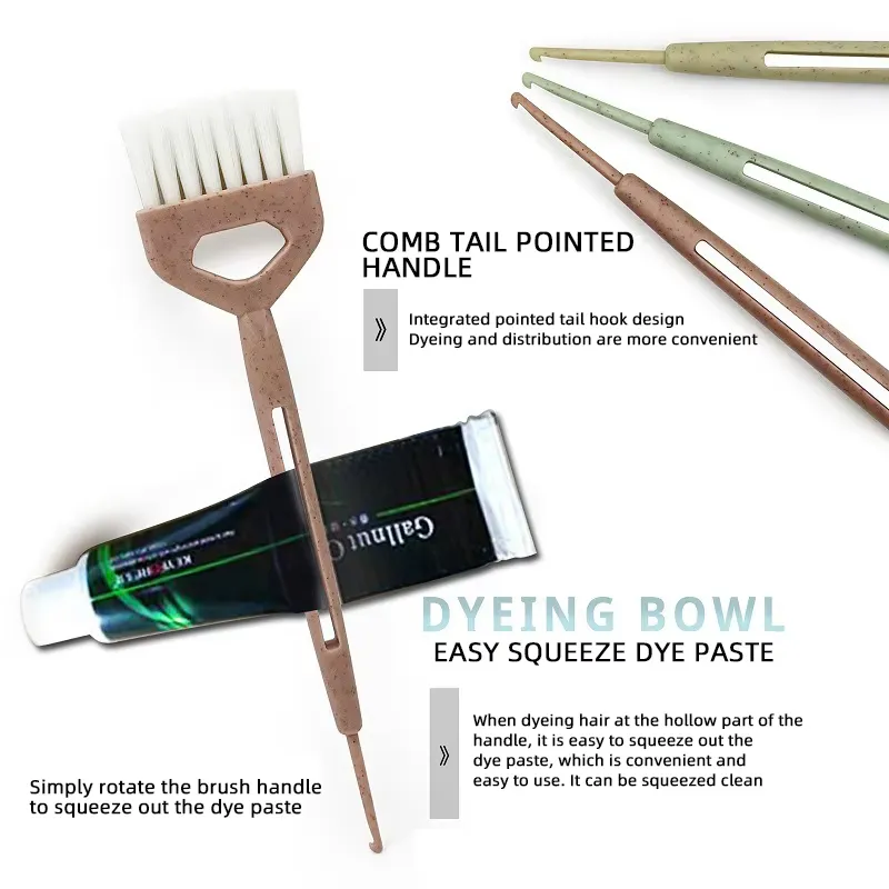 Kit de Tintura de Cabelo de Palha de Trigo Biodegradável Conjunto de Tintura de Cabelo Preto Ferramentas de Cabelo Ecológicas com Pincel e Tigela para Barbearia