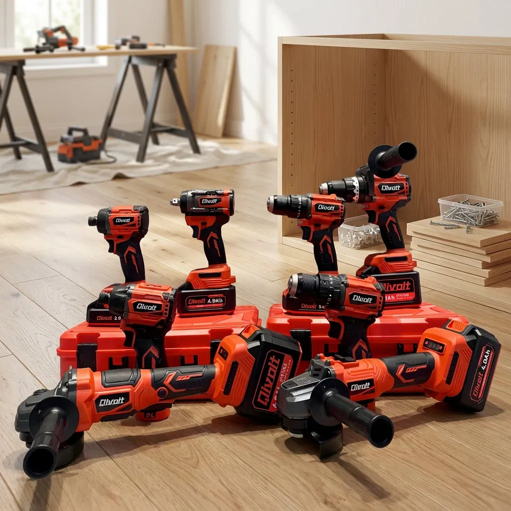21V Conjunto de Ferramentas Elétricas Sem Fio com Furadeira, Chave de Impacto, Esmerilhadeira com Bateria, Carregador e Caixa de Ferramentas para Marcenaria