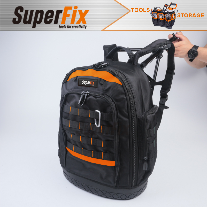 Bolsa de Ferramentas de Grande Capacidade, Base Dura, Poliéster, para Ferramentas Manuais e Alicates, Mochila