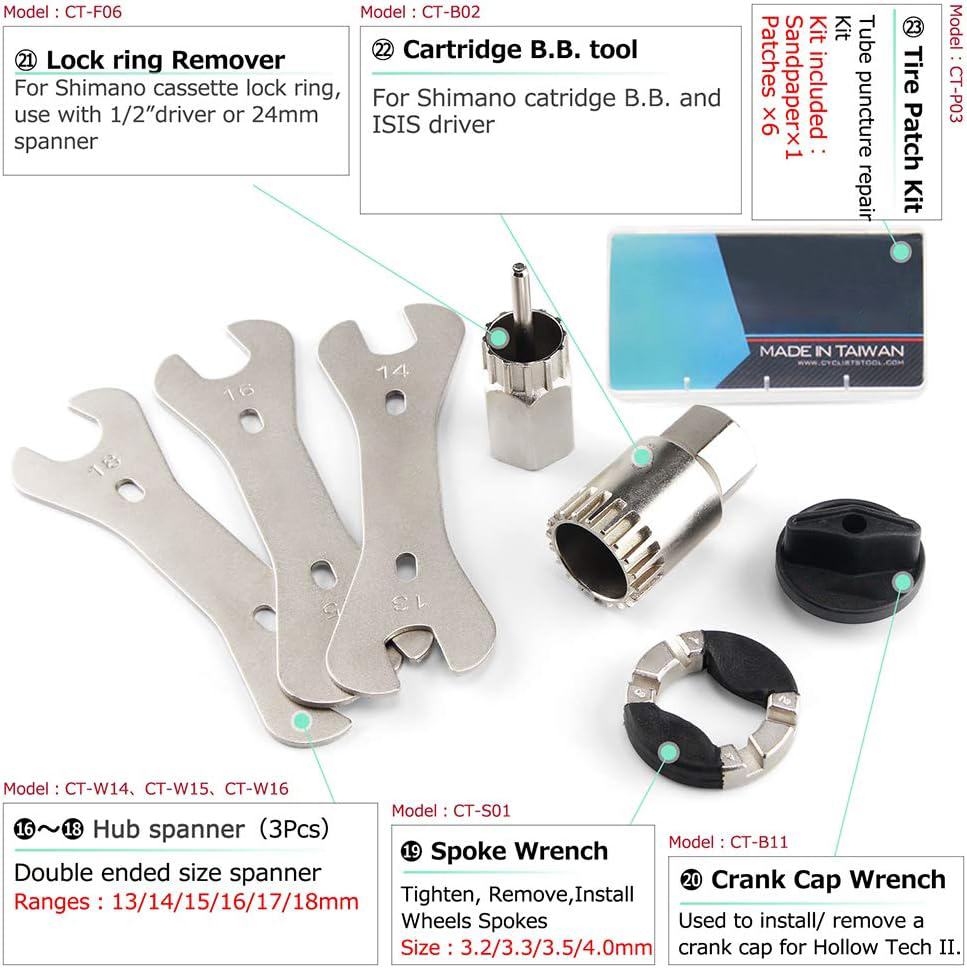 Kit de Ferramentas para Reparação de Bicicleta G-Carve Bikehand com Chave de Torque