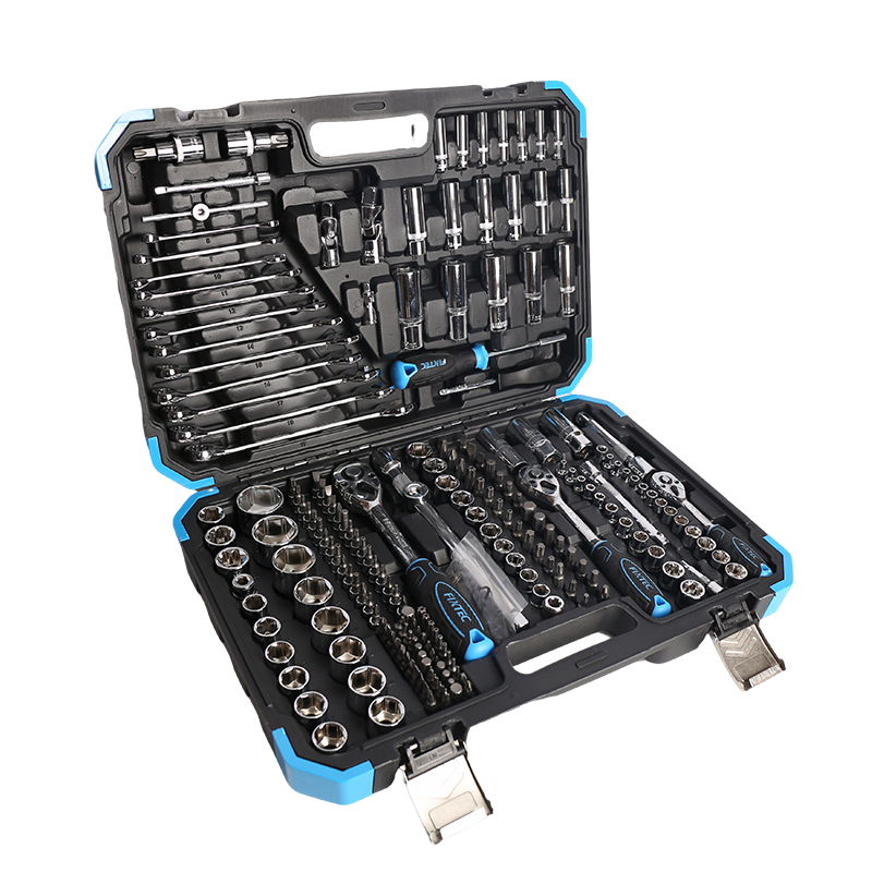 Kit de Ferramentas para Reparação de Carros Fixtec 216PCS Conjunto de Chaves e Soquetes 1/2" 1/4" 3/8" Caixa de Ferramentas para Reparação Automotiva