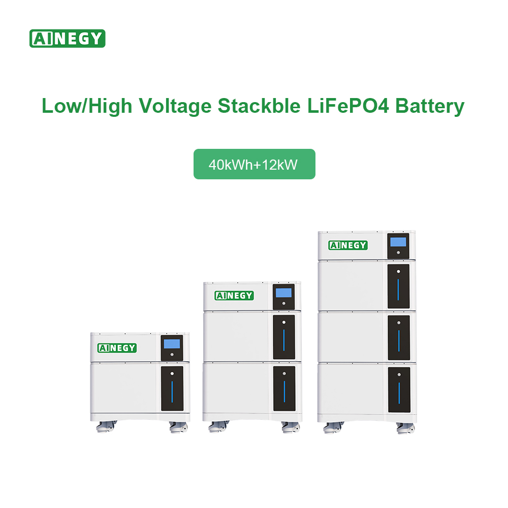 AINEGY 40kWh 12kW 51.2V Low Voltage Stackable Lifepo4 Battery 100ah Solar Lithium Battery Packs for Home Battery Storage System