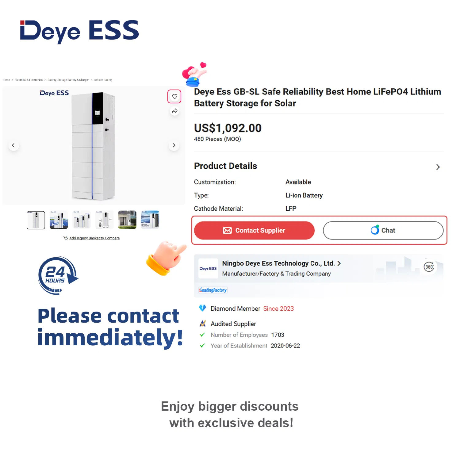 Deye Ess GB-SL PRO High-Voltage Floor-Mounted Hybrid Solar Energy Storage System Battery