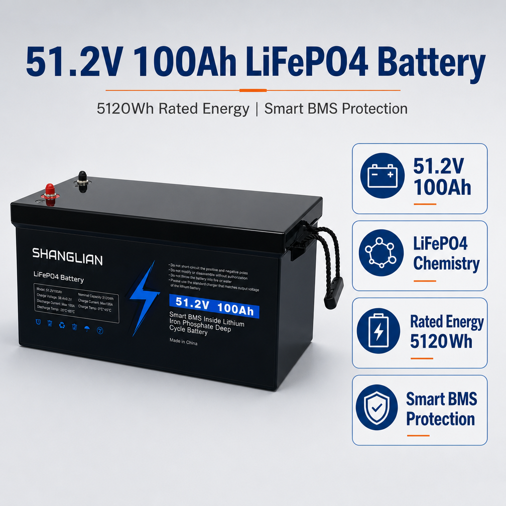 5120Wh 5.12kWh 100Ah/200Ah/300Ah 48V/51.2V LiFePO4 Lithium Ion Battery 6000 Cycles for RV Boats Home Energy Solar