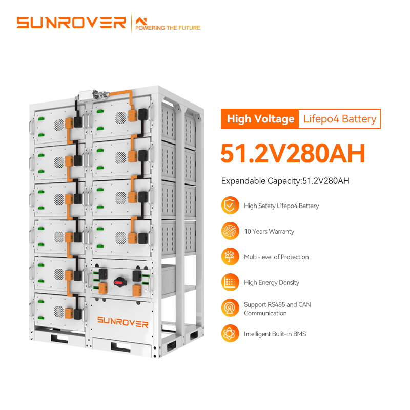 Factory 6500cycles 51.2V Sunrover Hybrid Solar System Panel Storage Lithium Ion Battery