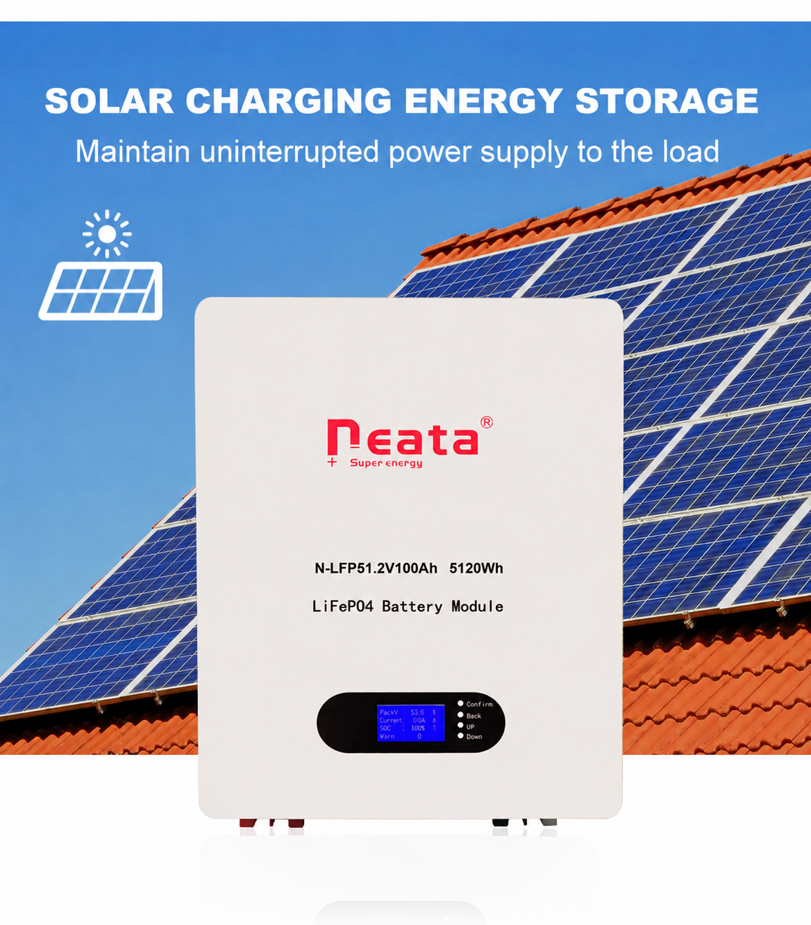 Neata Manufacturering 51.2V 100Ah Lithium Solar Battery 5kWh Wall Mounted LiFePO4 Home Energy Storage Battery