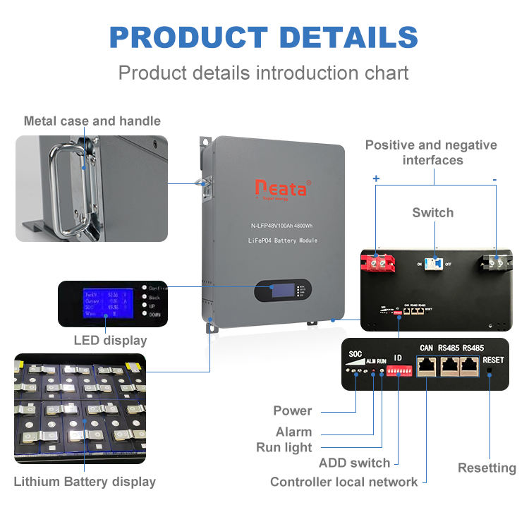 Neata Manufacturering 51.2V 100Ah Lithium Solar Battery 5kWh Wall Mounted LiFePO4 Home Energy Storage Battery