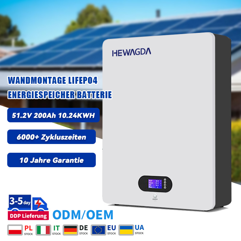 High-Capacity 51.2V 200ah LiFePO4 Battery 100ah 200ah 300ah 10kwh-15kwh Wall-Mounted Design for Solar Backup Power