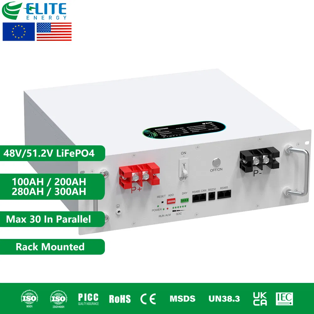48V 51.2V 100ah 200ah 280ah 300ah Rack Mounted Lithium Solar System Battery