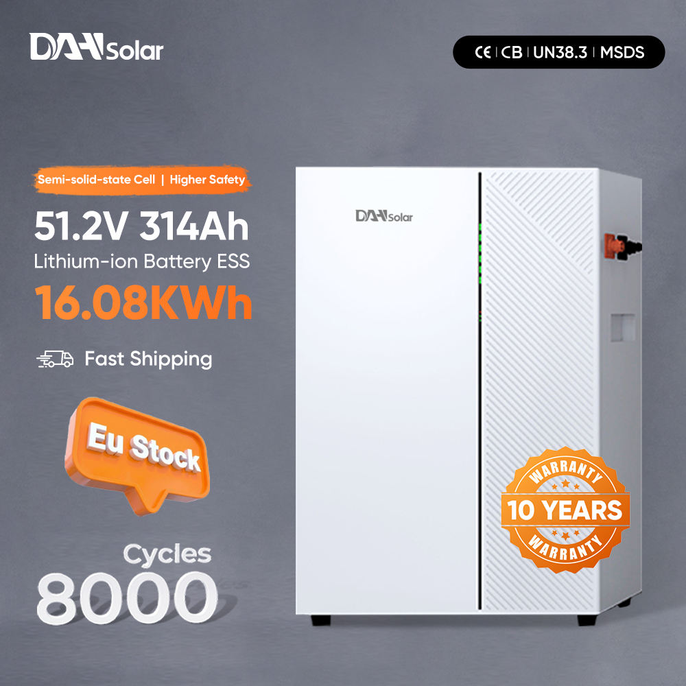 DAH Solar Battery Cell Lifepo4 16kWh 51.2V 314Ah Hybrid Solid-Liquid Tech Low Voltage Household Storage