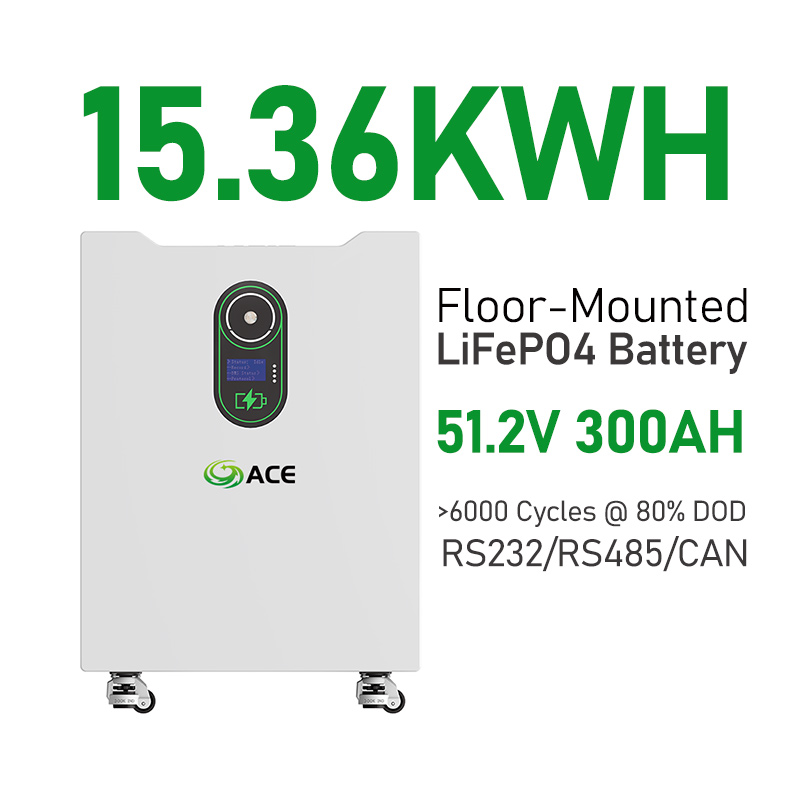51.2V 300Ah 15.36kWh LiFePO4 Lithium Battery Floor-Mounted Energy Storage System for Home Solar System with BMS 6000+ Cycles