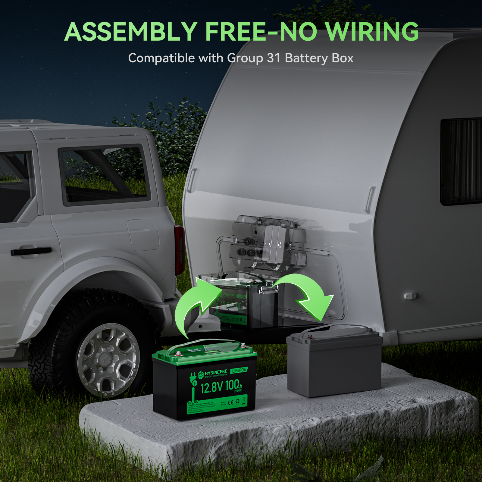 HYSINCERE Safe Standard Screen LiFePO4 Battery 12.8V 24V 36.8V 400Ah 6000 Cycles for RV Camping Solar Power Systems
