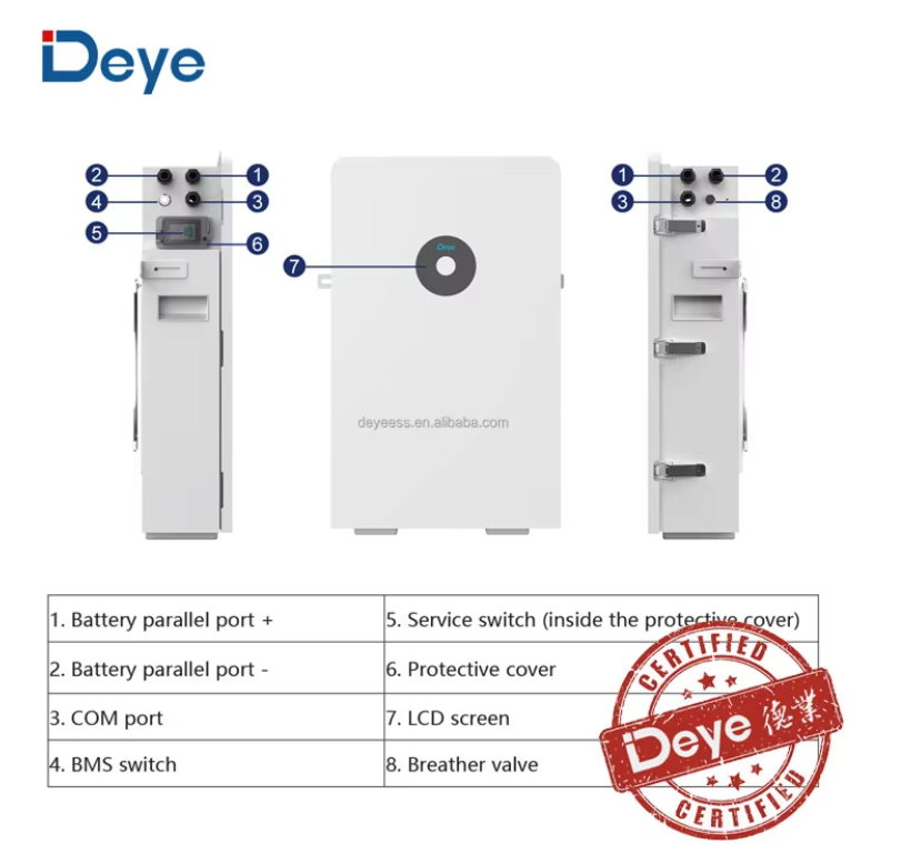 In Stock Deye RW-L5.1 5kwh 5.12kw Low Voltage 51.2V/100Ah Wall Mounted Lithium Battery for Solar Storage System IP65 Dye Deya