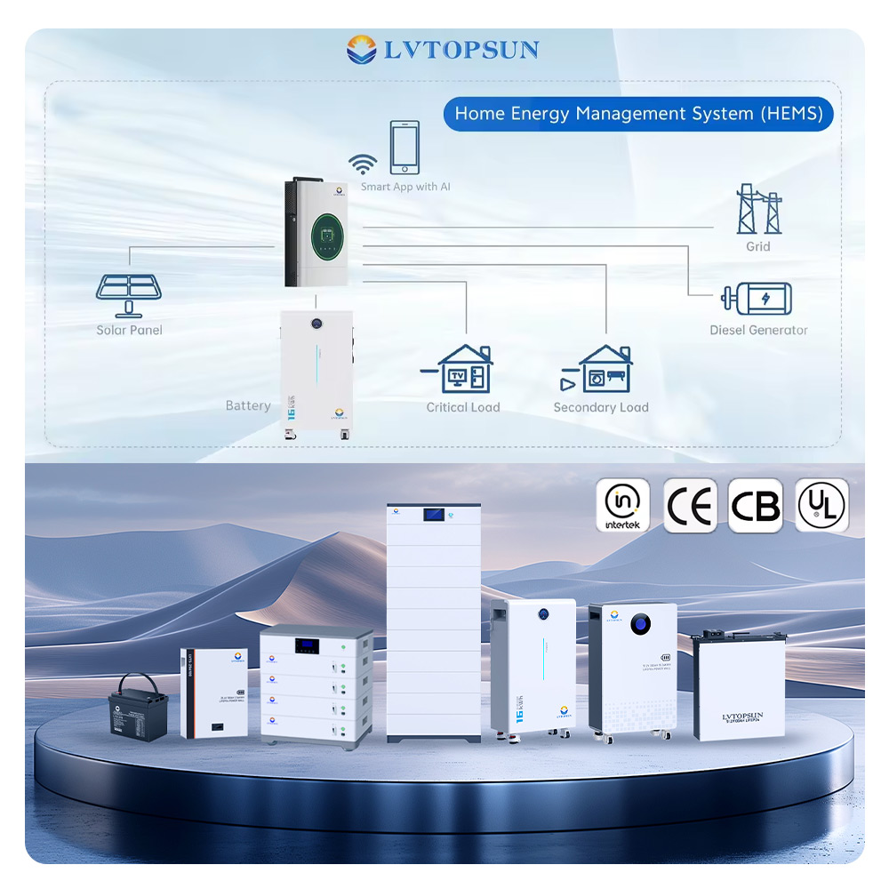 LVTOPSUN Lifepo4 51.2 V Solar and Battery Storage 48v 15kwh 300ah Battery Lithium Batteries Easy to Move with Wheels