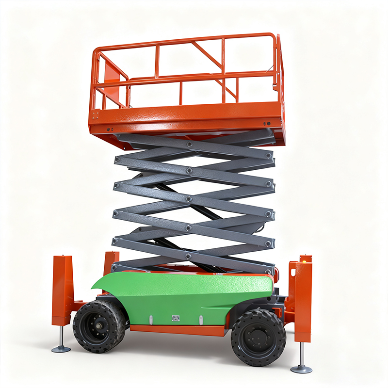10m 12m 14m 16m 18m 20m Compact Indoor Mobile Elevating Rough Terrain Scissor Lift Warehouse Self-Propelled Electric Wheeled Aerial Work Platform with Outrigger