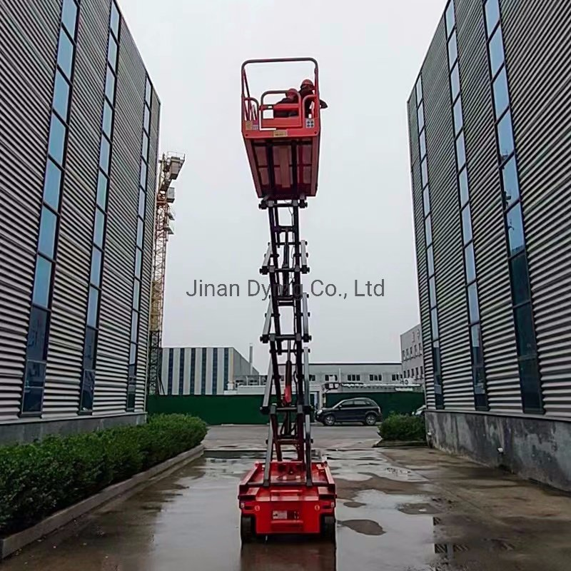 Dymg Factory Supply Mini Small Manual Battery Power Electric Push Around Scissor Lift Type Pulling Aerial Work Platform for Home Used