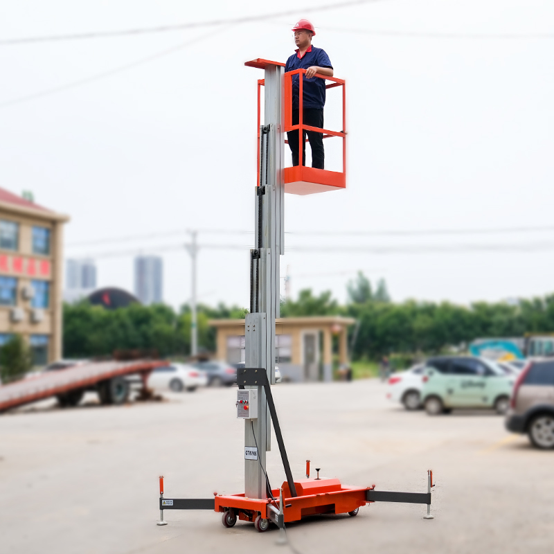 Shanding Factory Price Aluminum Alloy 4.7m 6.2m 7.8m 9.2m 10.4m 12m Aerial Work Platform Hydraulic Single Mast Vertical Lift