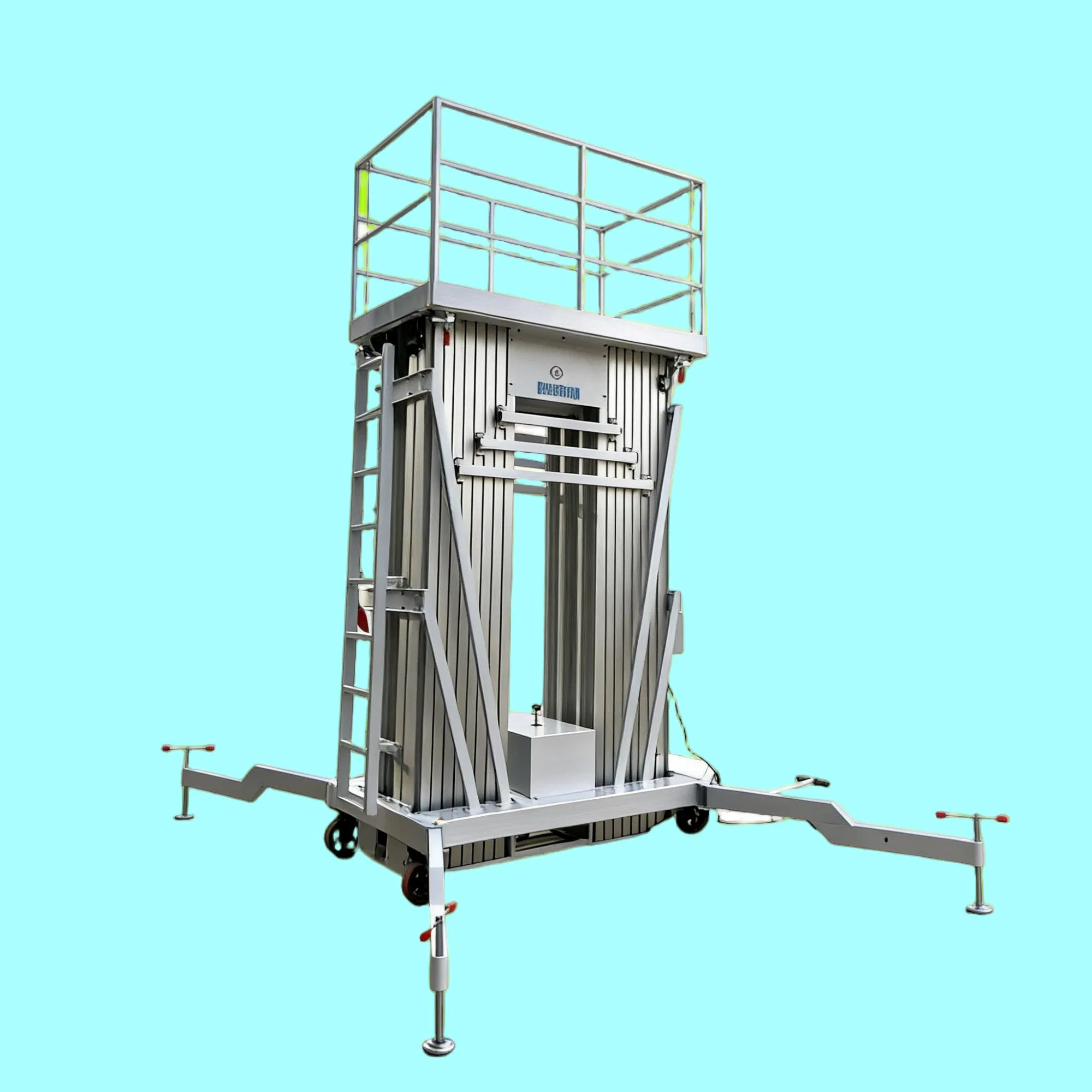 CE 8m Electric Mobile Portable Hydraulic Twin Mast Aluminum Alloy Personnel Lift Platform with Wheels 150-300kg