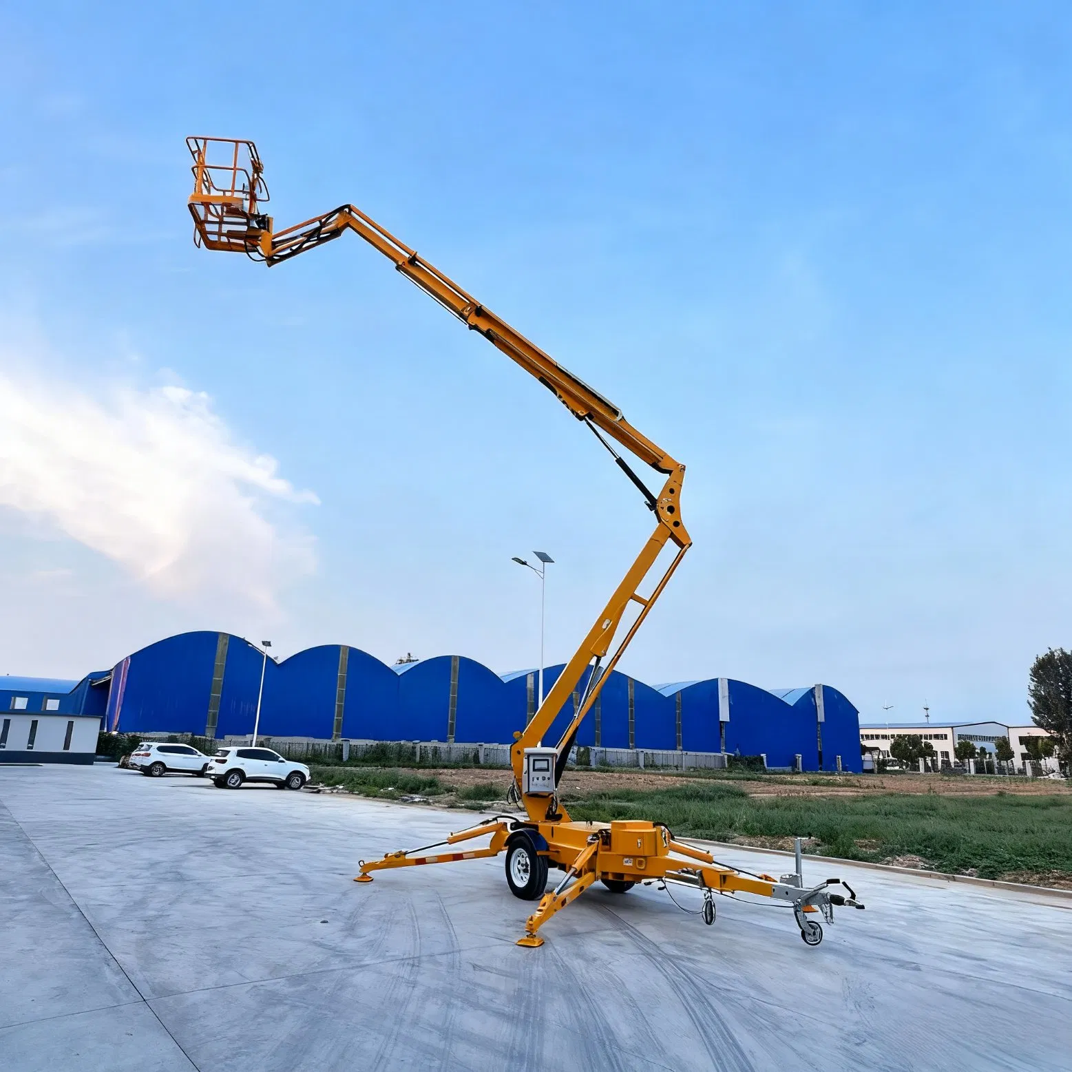 Diesel Towable Boom Lift Trailer Mounted Articulating Aerial Work Platform Construction Maintenance Cherry Picker