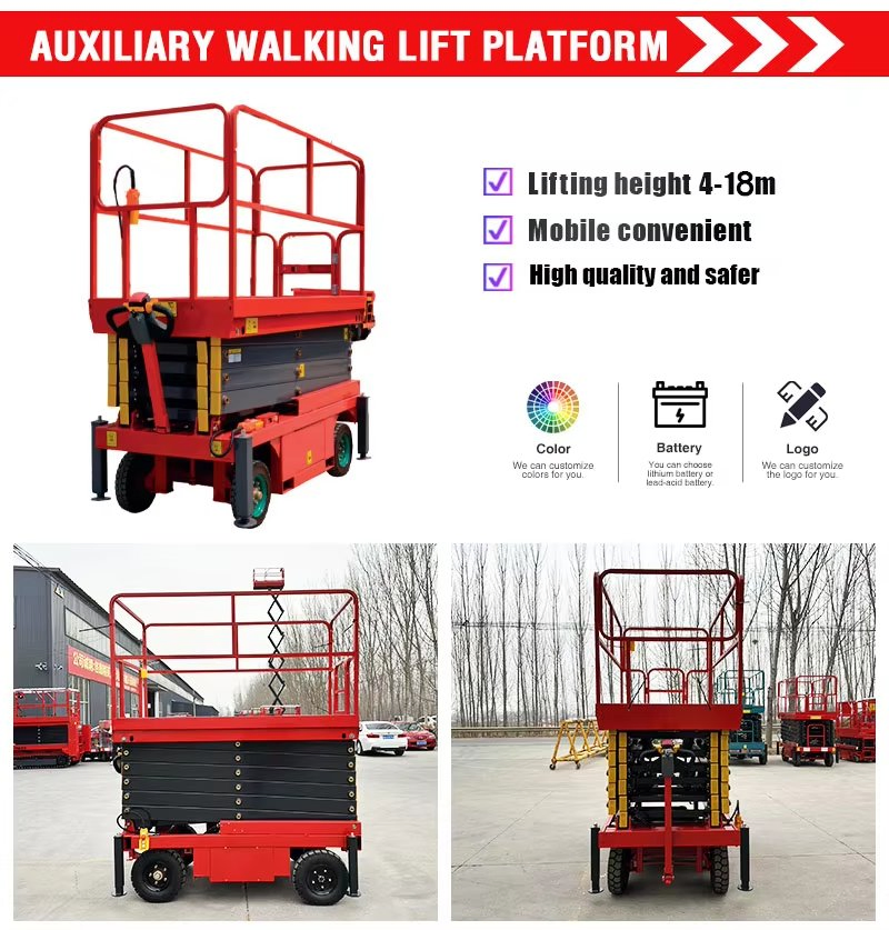 Movable Aerial Work Platform Elevator AC Electric Lifting Table Mobile Lifts Manual Push-Pull Scissor Tables Moving Hydraulic Scissor Lift