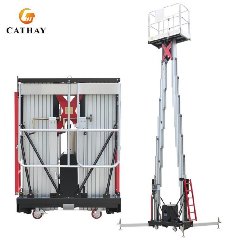 8m 10m 12m 14m Manual Double Mast Lift Aluminum Electric Aerial Work Platform Push Around Vertical Mast Lift
