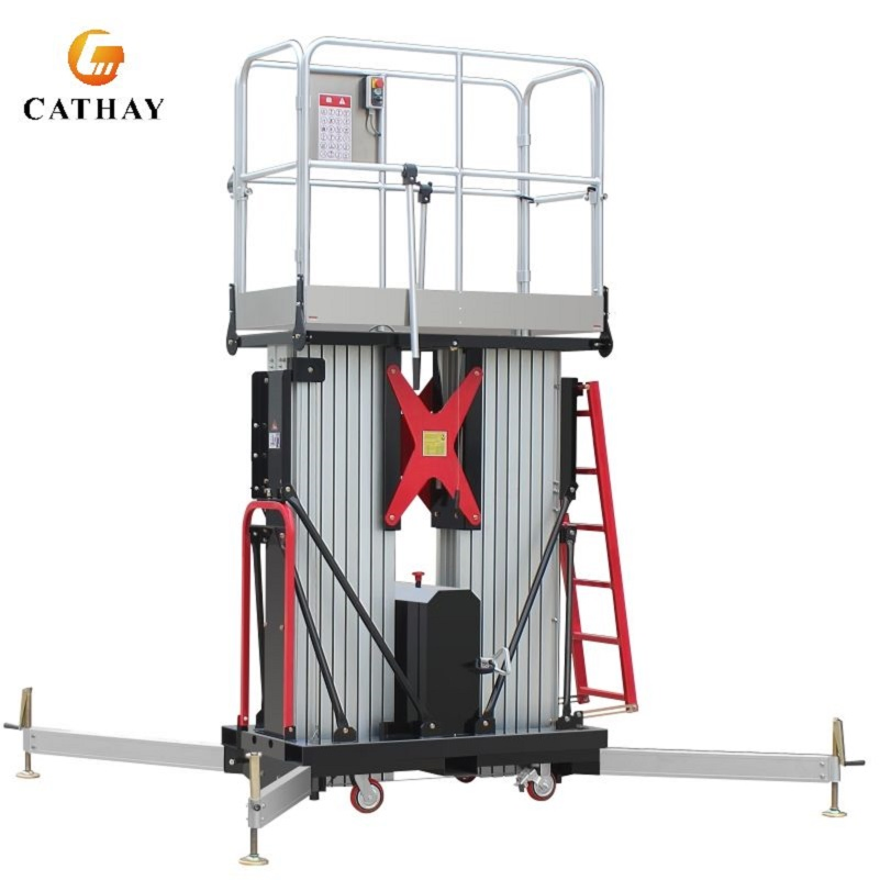 8m 10m 12m 14m Manual Double Mast Lift Aluminum Electric Aerial Work Platform Push Around Vertical Mast Lift