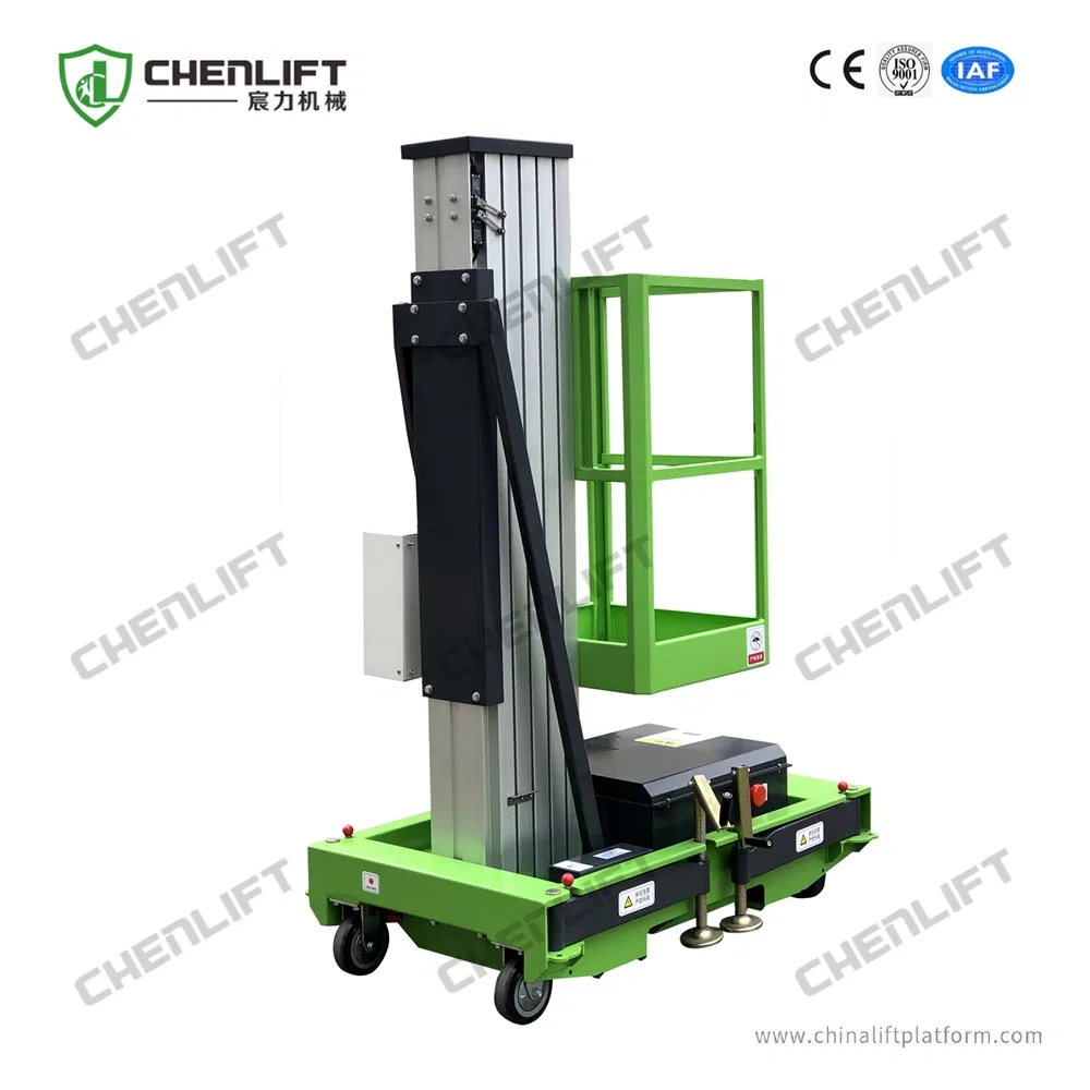 10m Elevating Work Platform Single Mast Manual Pushing Vertical Lift
