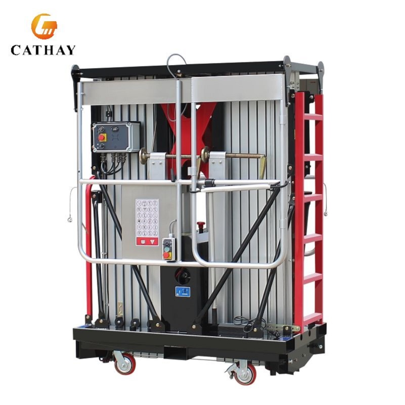 8m 10m 12m 14m Manual Double Mast Lift Aluminum Electric Aerial Work Platform Push Around Vertical Mast Lift