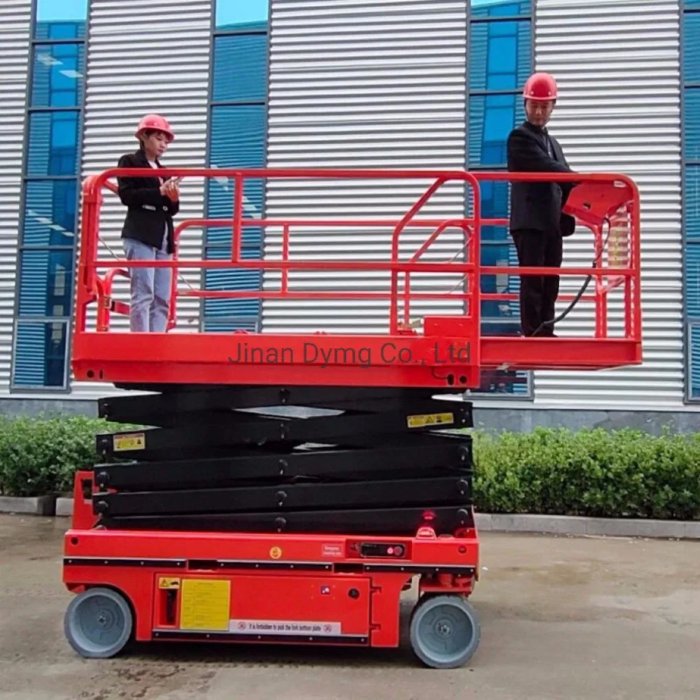Dymg Factory Supply Mini Small Manual Battery Power Electric Push Around Scissor Lift Type Pulling Aerial Work Platform for Home Used