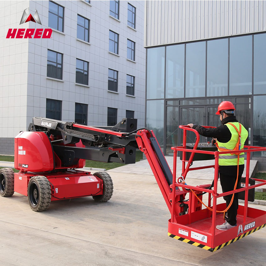 Hered Offical 14m Mobile Electric Lift Man Lift Table Aerial Work Platform Articulating Boom Lift