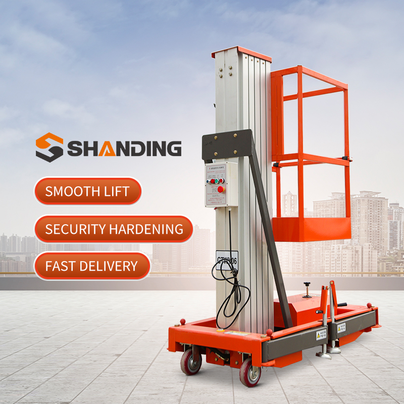 Shanding Factory Price Aluminum Alloy 4.7m 6.2m 7.8m 9.2m 10.4m 12m Aerial Work Platform Hydraulic Single Mast Vertical Lift