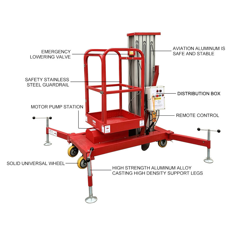 Portable Vertical Hydraulic Ladder Aluminum Alloy 4-16m Single Double Mast Electric Man Lift Mast Lift Small Lift