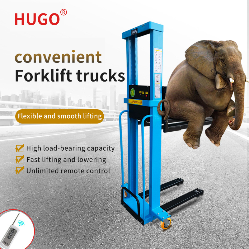 Hugo Portable Mini Self Load Hand Push Forklift Seri Pallet Stacker Lift Electr
