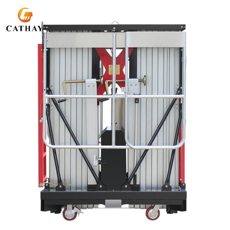 8m 10m 12m 14m Manual Double Mast Lift Aluminum Electric Aerial Work Platform Push Around Vertical Mast Lift