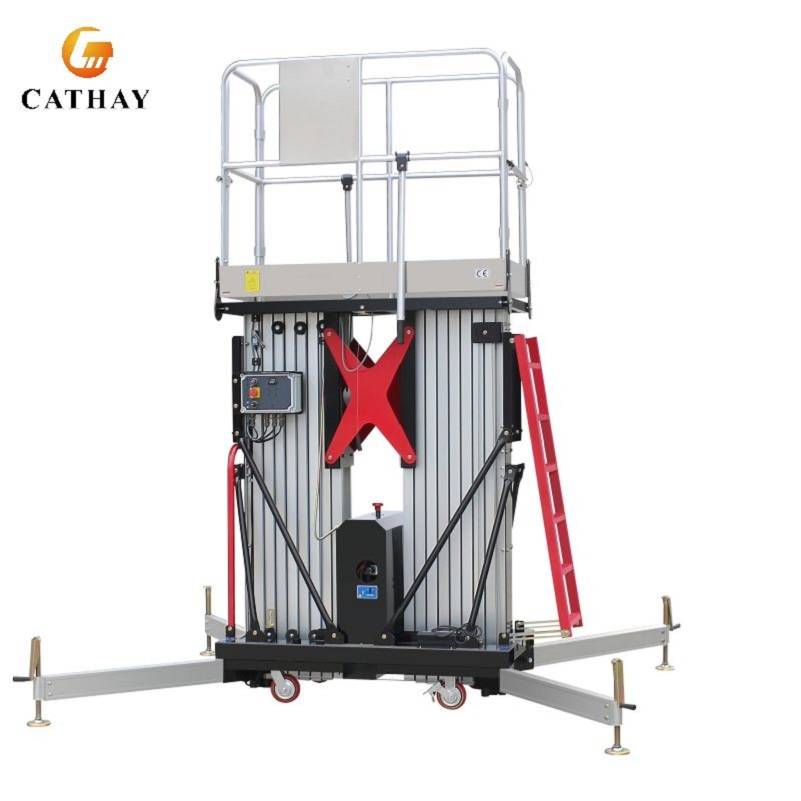 8m 10m 12m 14m Manual Double Mast Lift Aluminum Electric Aerial Work Platform Push Around Vertical Mast Lift