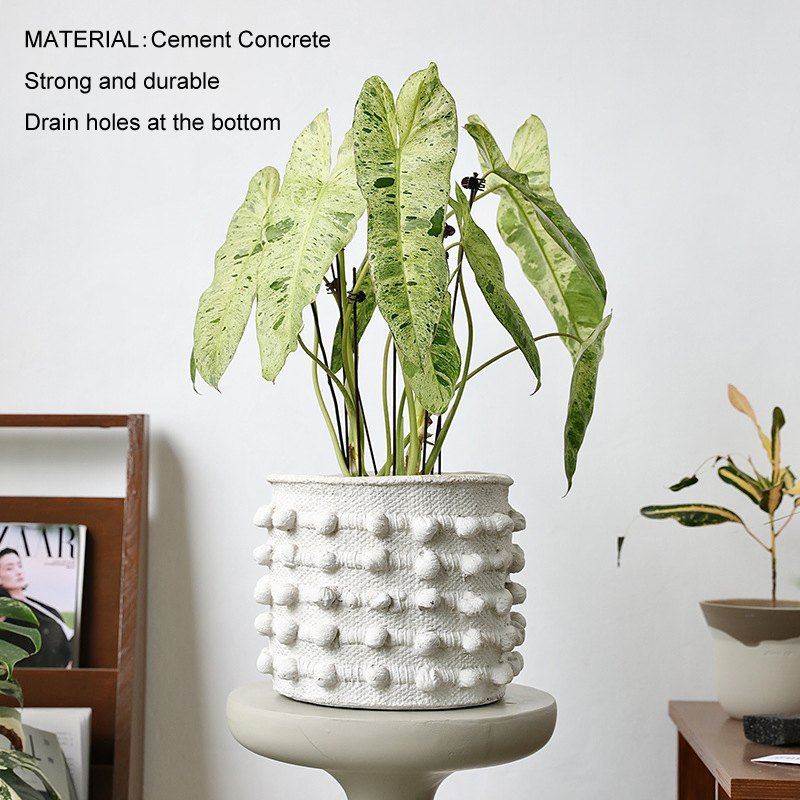 Distressed Concrete Flower Pot in Antique Polka DOT Style