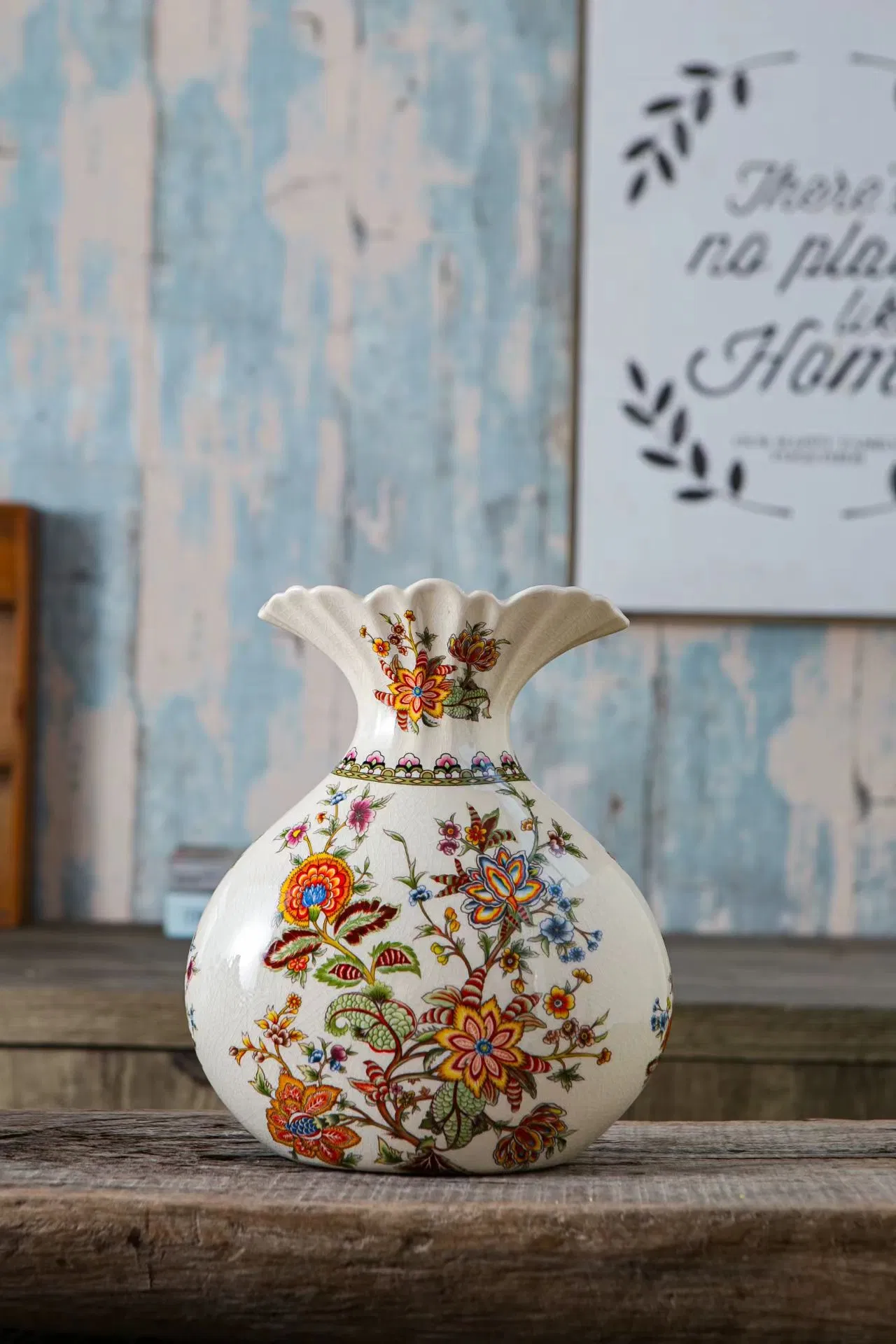 Bohemian Style Hand-Painted Crackle Ceramic Vase
