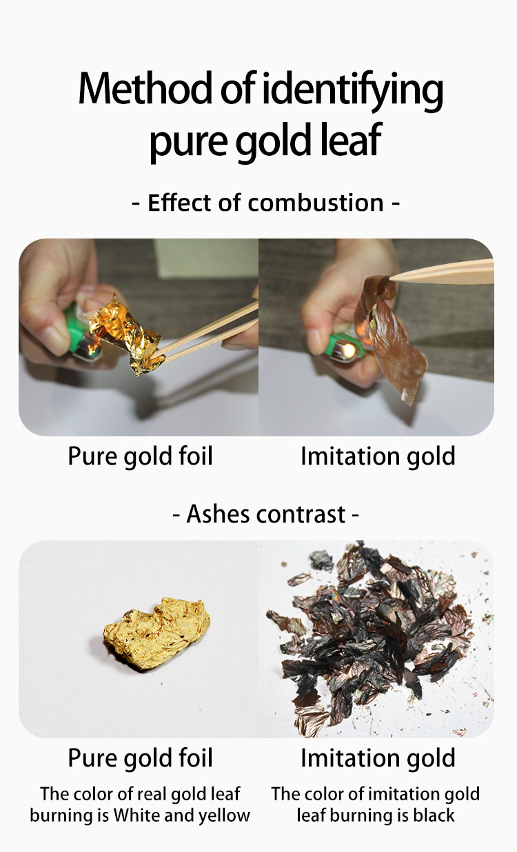 24K Edible Gold Leaf 8*8cm Pure Metal Foil Gold Leaf Sheets for Skin Care Food Drink Art Decoration Cake