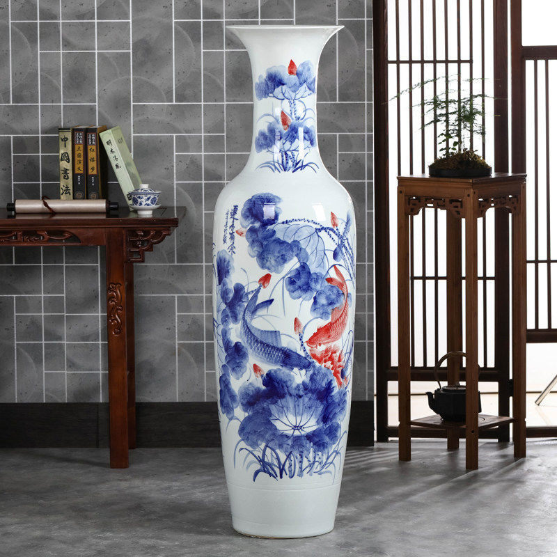 Factory High Quality Large Size Vase Antique Classic Home Decoration Flower Pattern Giant Ceramic Floor Vase Planter Pot for Home Hotel Hall Wholesale Price