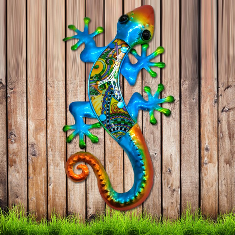 Wholesale Custom Home Garden Sculpture Gecko Wall Art Colourful Metal Lizard Wall Hanging