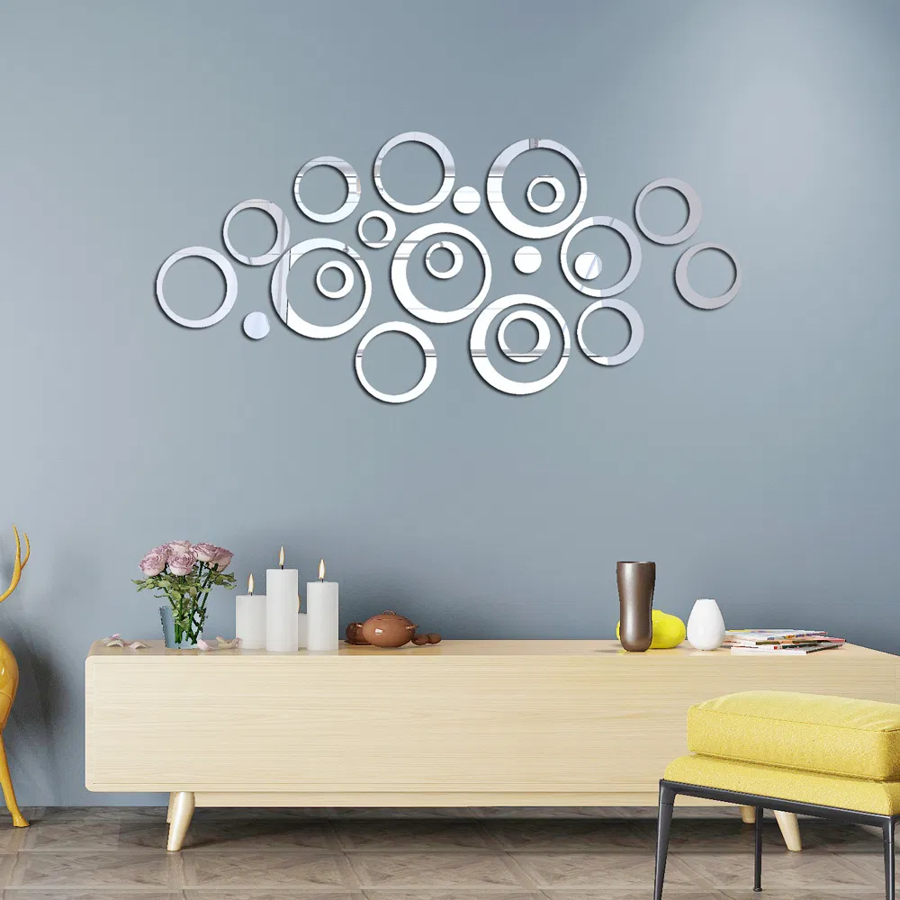 3D Circle Acrylic Mirror Wall Decoration Round Living Room Bedroom