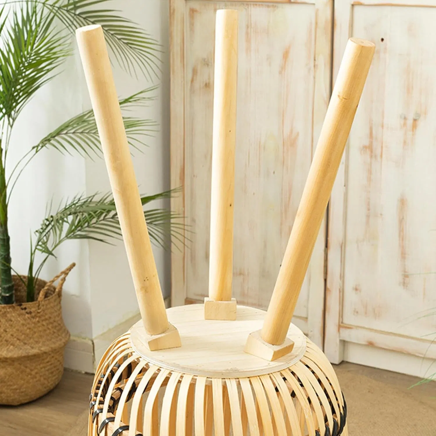 Bamboo Woven Flower Basket Bracket with Leg Decoration Flower Pot Container