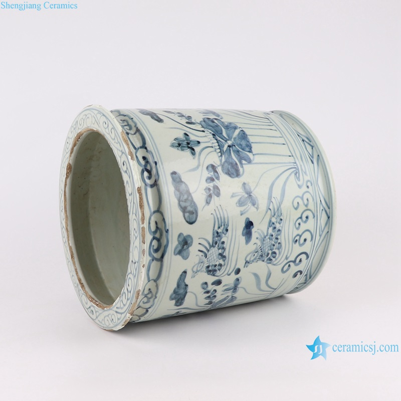 Antique Blue and White Porcelain Duck Playing in The Water Ceramic Pen Holder/ Burn Censer