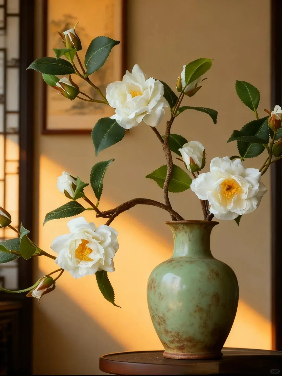 Artificial Camellia Floral Arrangement Vase