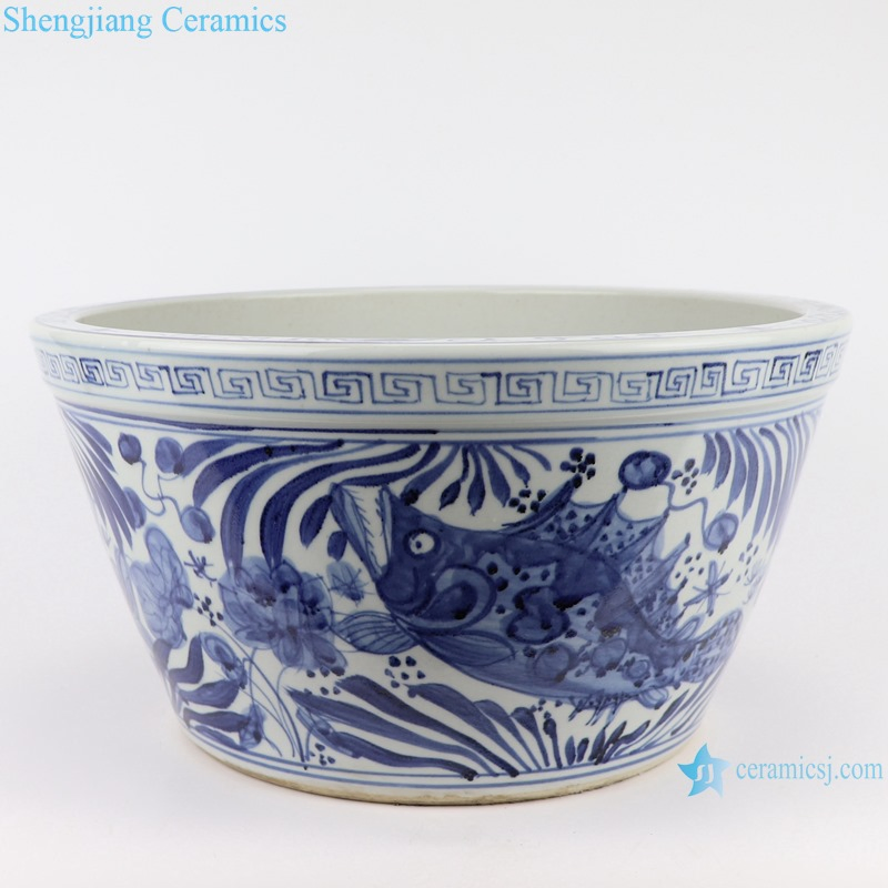 Rzsd04 Jingdezhen Hand Painted Antique Fish and Alga Pattern Big Ceramic Pot