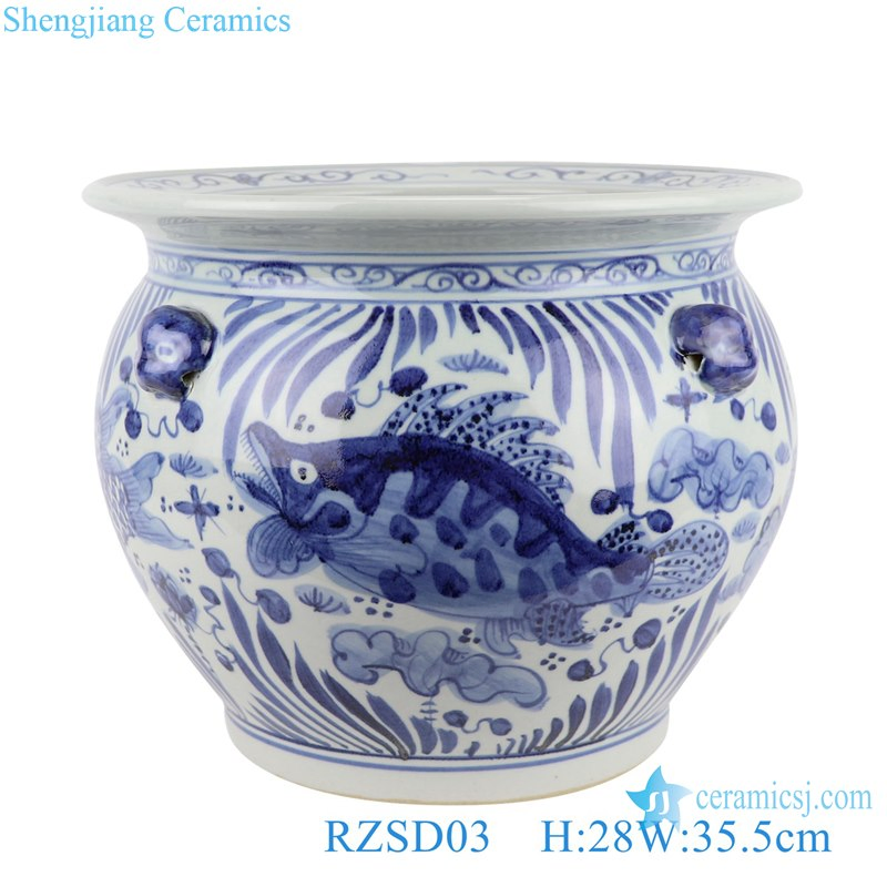 Rzsd04 Jingdezhen Hand Painted Antique Fish and Alga Pattern Big Ceramic Pot