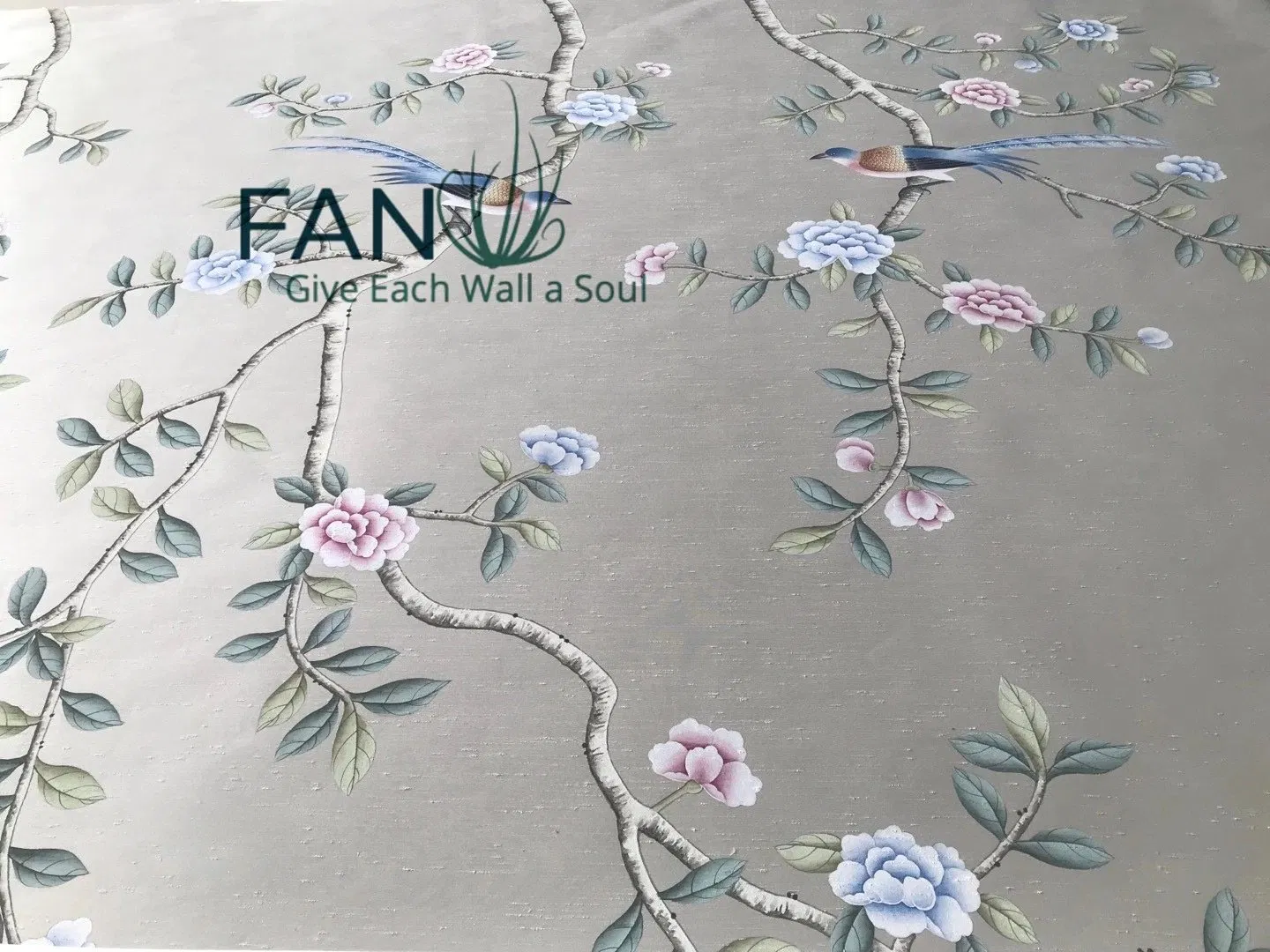 Luxurious Silk-Textured Hand-Painted Flower and Bird Wallpaper for Bedroom Decor