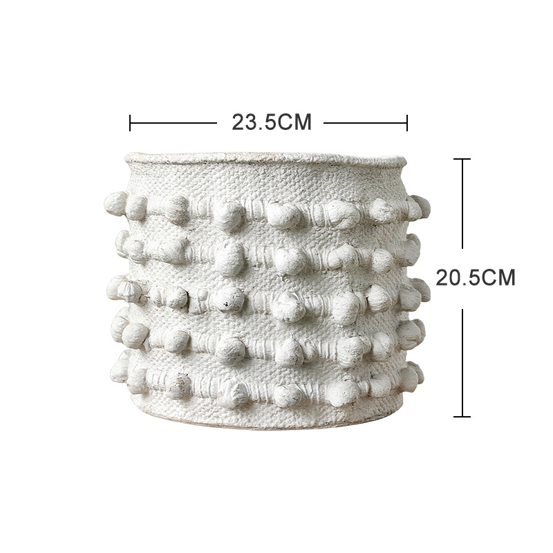 Distressed Concrete Flower Pot in Antique Polka DOT Style