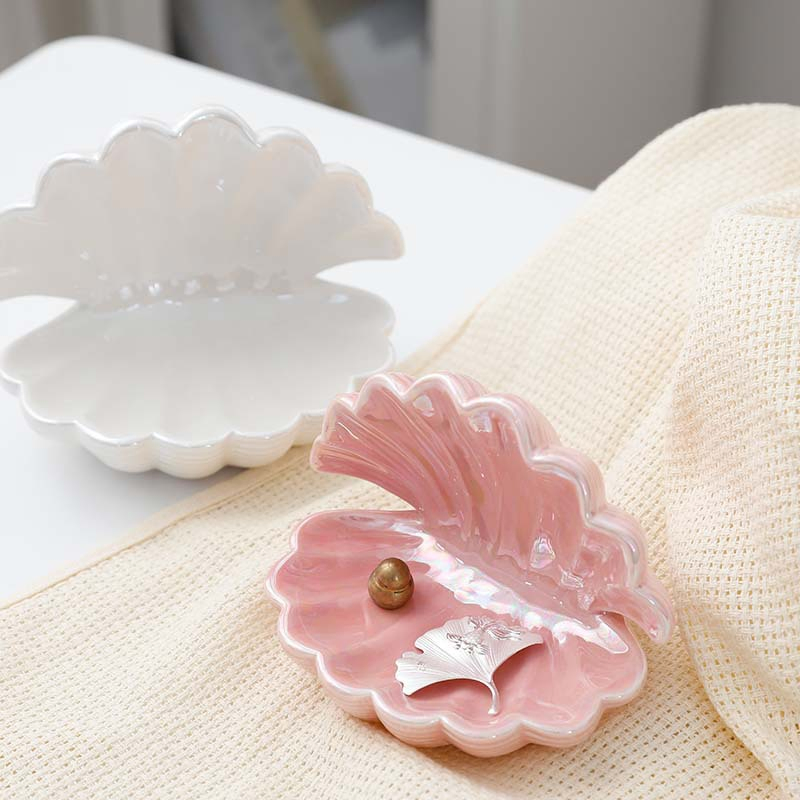 12cm 4.7inch Ceramic Shell Jewelry Storage Tray Organizer Desktop Room Decoration Ornament Ocean Style Bracelets Boxes